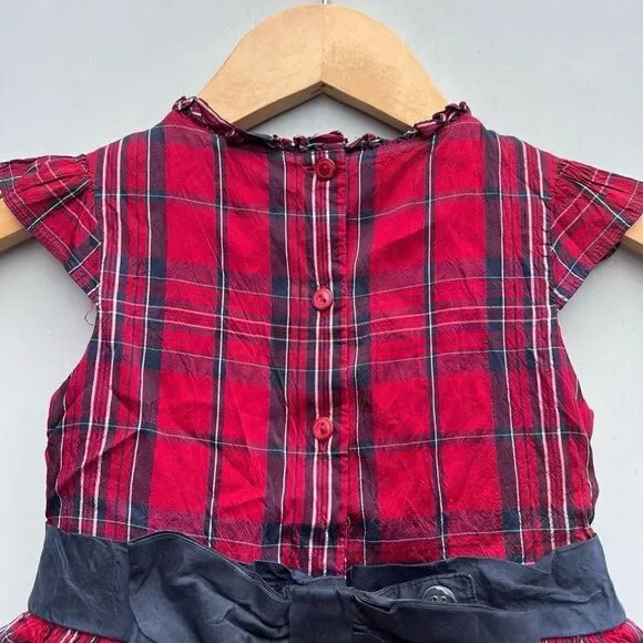 Janie & Jack Holiday Silk Plaid Dress 4 T Christmas Red Plaid Bow